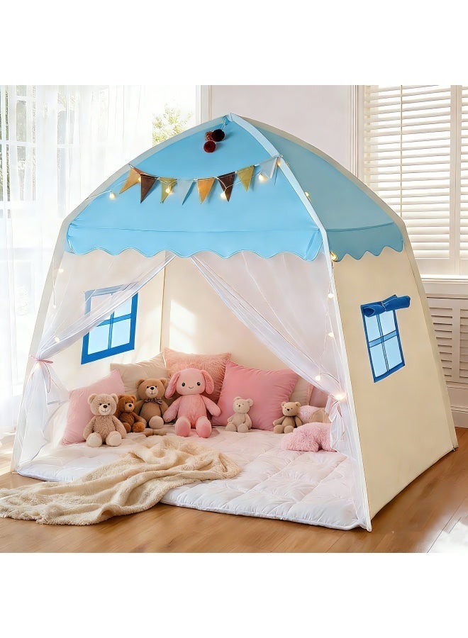 Sandinrayli Kids Play Tents for Girls Large Fairy Playhouse for Kids Princess Castle Tent Gift Toys for Girl Toddler Children Play House (Blue) - Image 1